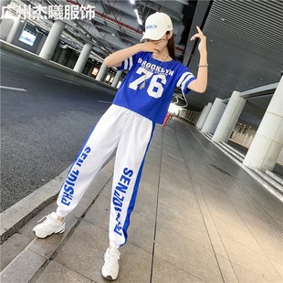 Summer New Square Dance Sports suit Men's and Women's Loose Slimming Fitness Running Foot-binding Leisure Two-piece Set