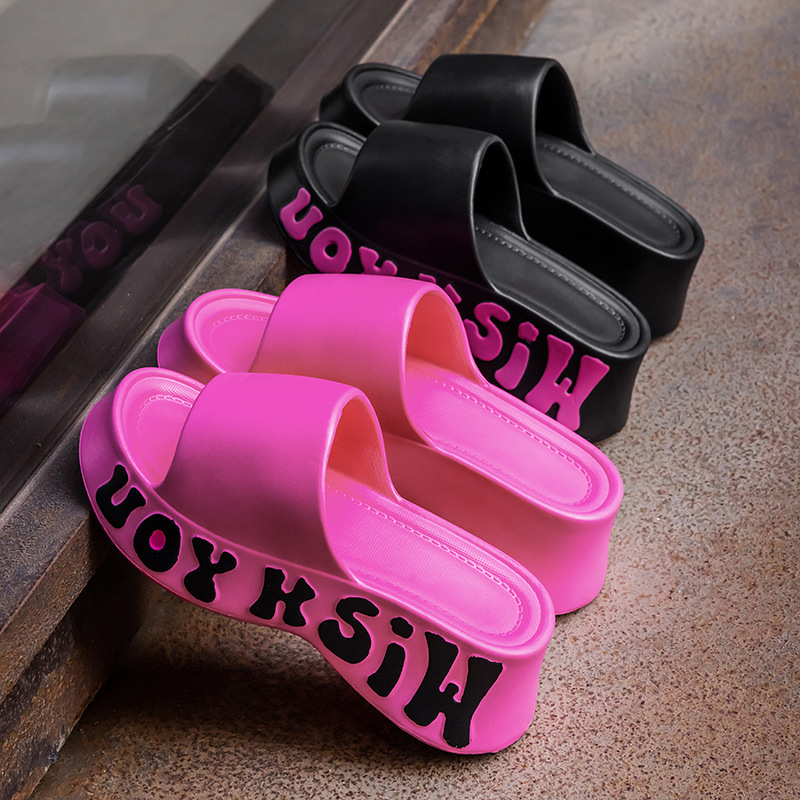 New Style High-Heeled Thick-Soled Slippers for Women, Summer Indoor and Outdoor Non-Slip Fashionable Height-Increasing Sandals