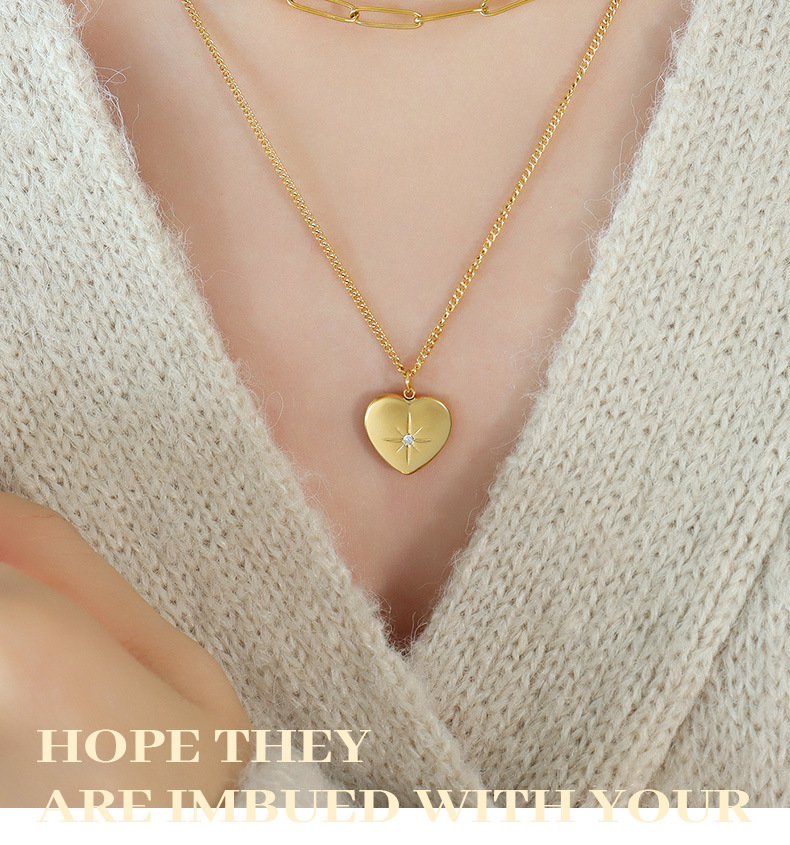 Simple Style Heart Shape Titanium Steel Plating Zircon Pendant Necklace 1 Piece