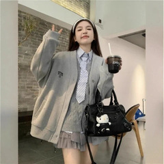开衫卫衣外套女棒球服夹克宽松百搭刺绣V领高级感上衣慵懒风情侣