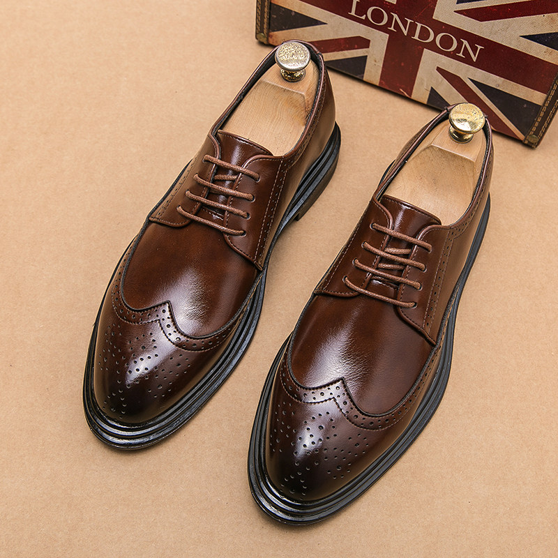 Giày da nam Brogue Derby da siêu sợi tăng chiều cao, đế mềm chống trượt, kiểu Anh Quốc — Màu nâu 6622, Màu nâu A7785, NâuX5, X5 màu đen