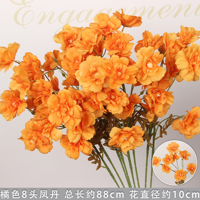 Flores de imitación naranja peonía naranja hortenida neblina orquídea flor flor de boda seda naranja