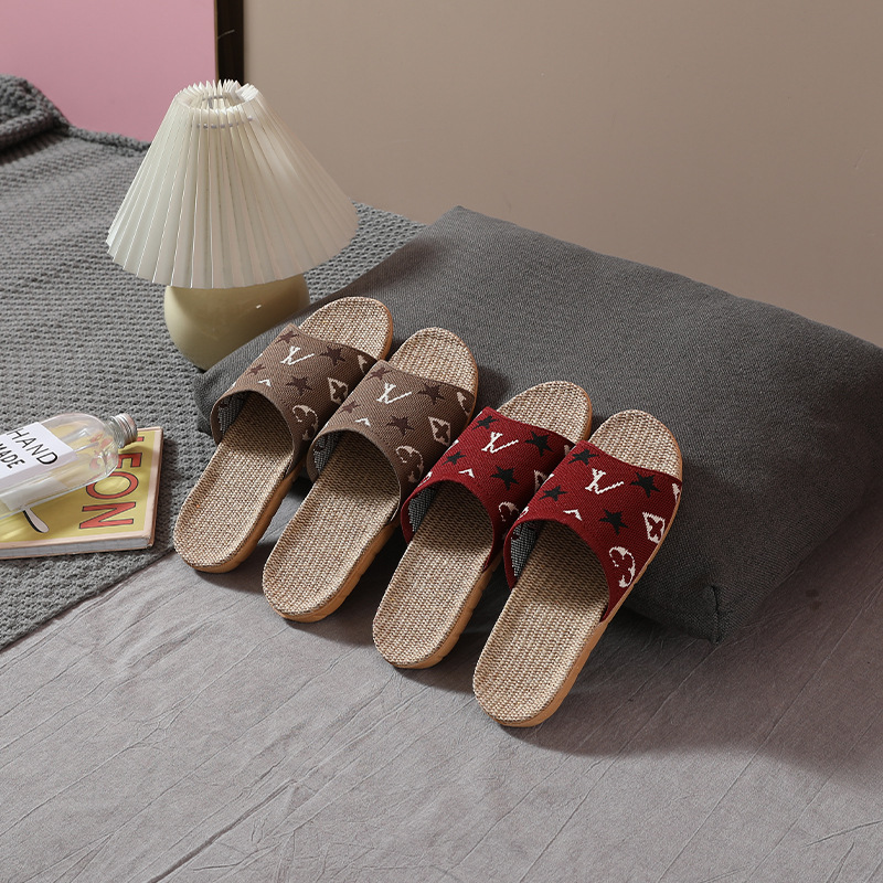 2023 neue Fliegen Weben Kreative Hause Leinen Slipper Brief Zufällige Blume Slipper Exportiert nach Korea Außenhandel Paar Hausschuhe_voghion.com