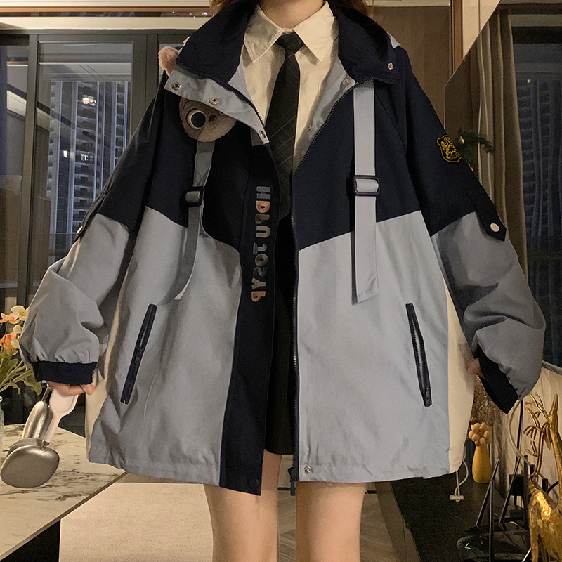 산악 캠핑 커플 패션 재킷 윈드브레이커 가을 신스타일 컬리지 스타일 후드 헤비 재킷 실제 촬영