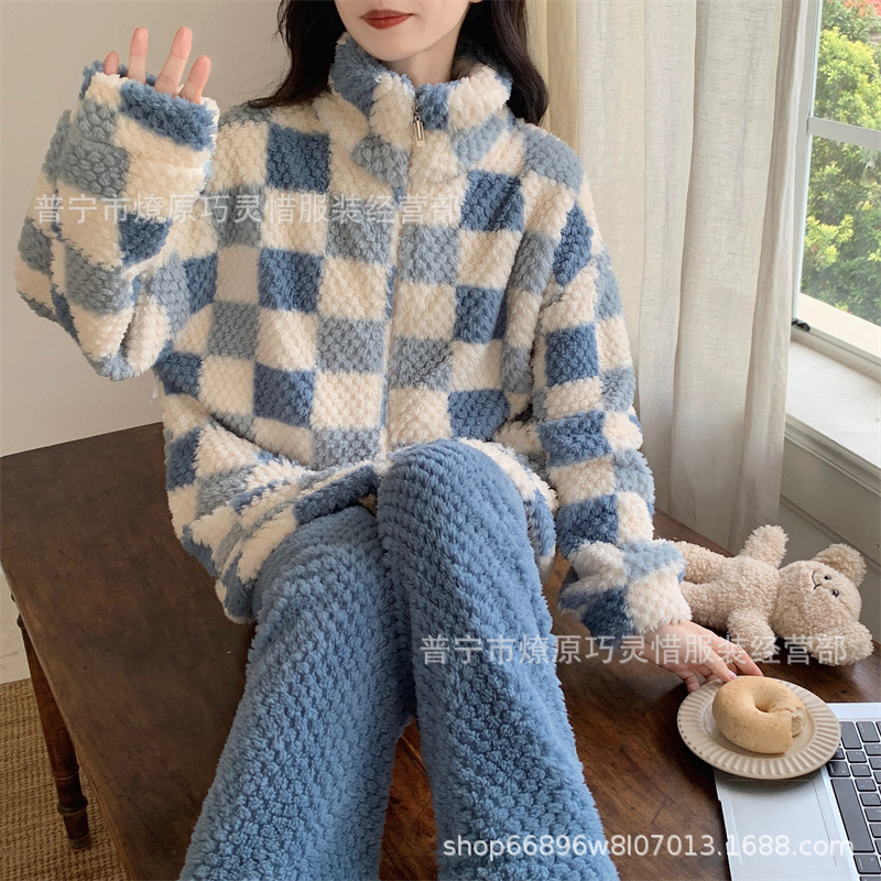 Franela otoño y invierno nueva linda niña caliente y gruesa dulce kitty gato suelto conjunto de pijamas se puede usar fuera
