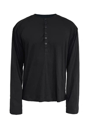 Henry collar solid color long-sleeved t-shirt, men's autumn simple loose bottomed shirt, Korean style casual all-match T-shirt