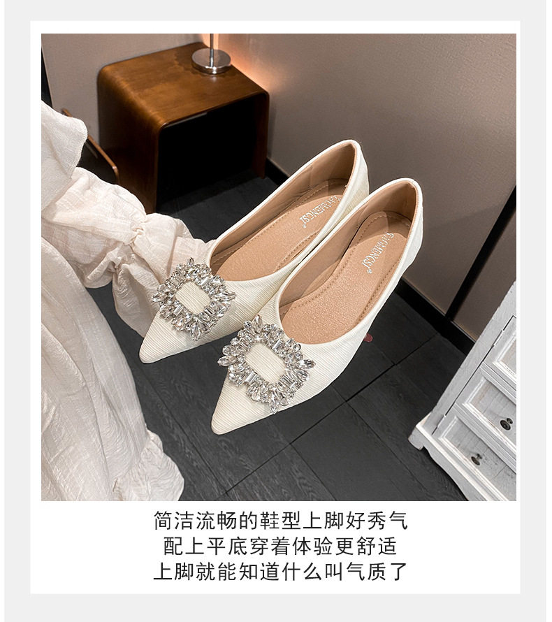 Giày búp bê nữ mũi nhọn gót thấp đính đá phối nơ, kiểu Pháp thanh lịch — Màu hồng, Màu mơ, Màu đen chi tiết 8