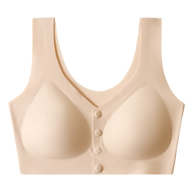 Ropa interior de mamá verano Delgado Estilo Chaleco sujetador inalámbrico de mediana edad y ancianos sin costuras más tamaño ropa interior sujetador de botón frontal