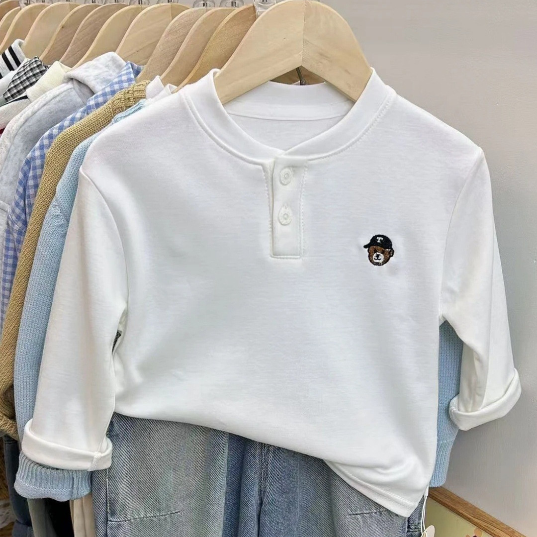Autumn New Children's Polo Shirt 2025 New Arrival Boys Embroidered V-neck Polo Shirt Baby Versatile Base Layer T-shirt