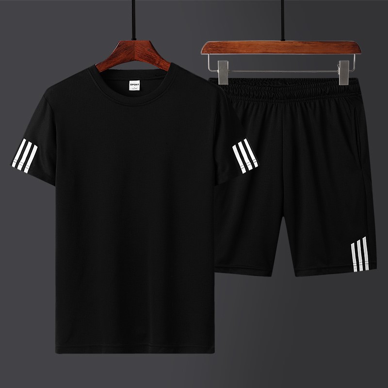 Comercio exterior deportivo grande manga corta hombre y mujer tres barras pantalones cortos ropa de secado rápido hombre personalizado dos piezas conjunto examen físico