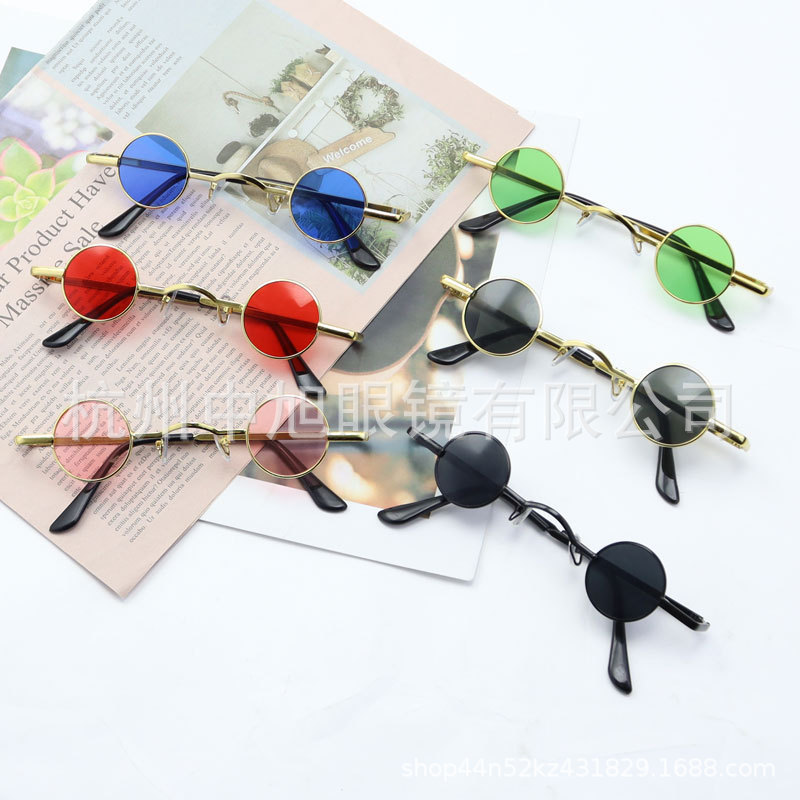 Douyin's Same Mini Glasses, Literary and Fashionable Metal Colorful Sunglasses, Retro Trend Round Sunscreen Sunglasses