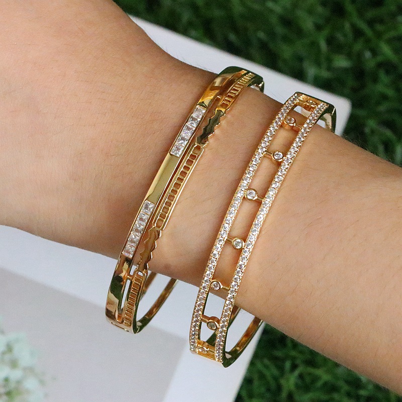 Fashion Geometric Copper Bangle Gold Plated Zircon Copper Bracelets