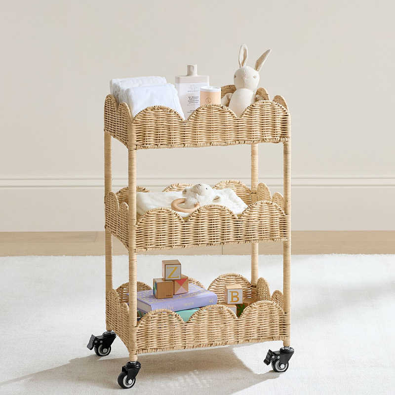 Estante de almacenamiento de baño de tela de caña Estante de almacenamiento multicapa de dormitorio con rodilla móvil de ordenamiento de artículos domésticos tipo de suelo
