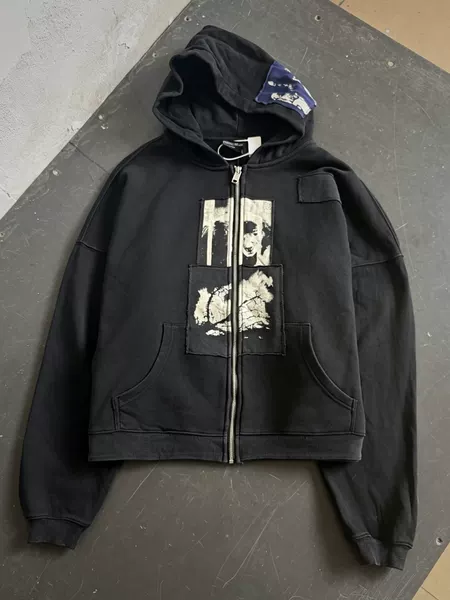 Enfants Riches Deprimes Moscow Limited Edition Hoodie with Patchwork, Distressed Washed Cardigan Sweatshirt, Trendy
