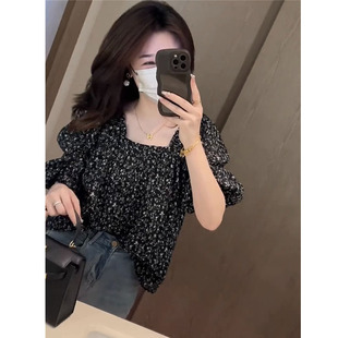 Floral Loose Chiffon Shirt 2025 Short-sleeved Western Style Age-reducing French Unique Chic Small Top