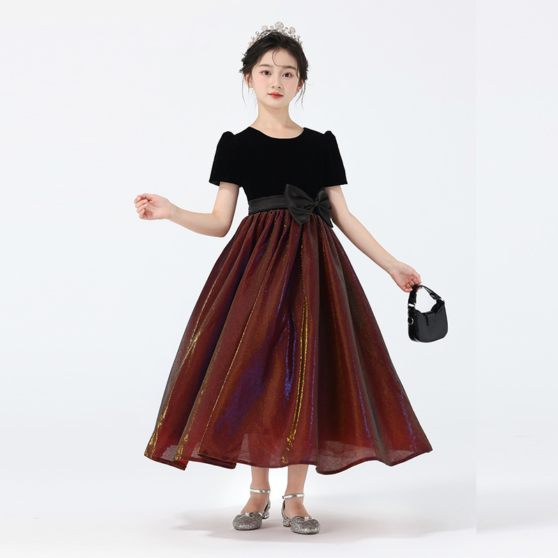 Vestido para niños, vestido de princesa de alta gama para niñas, coro de actuación para niñas, vestido de actuación de malla de manga corta