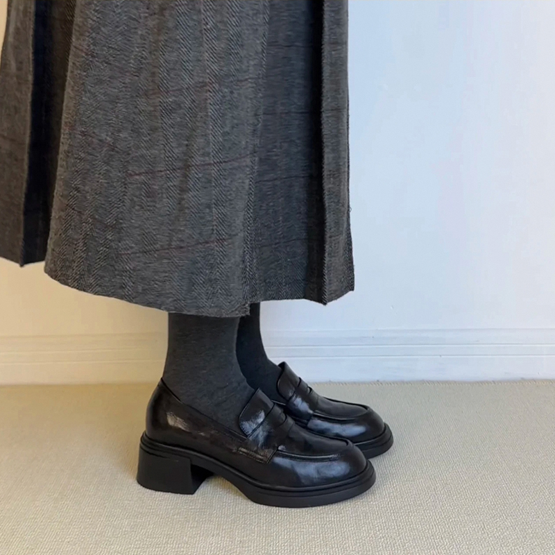 牛皮 ~ 楽福靴女2025春秋太ヒール靴英倫厚い底一足jk制服靴|undefined