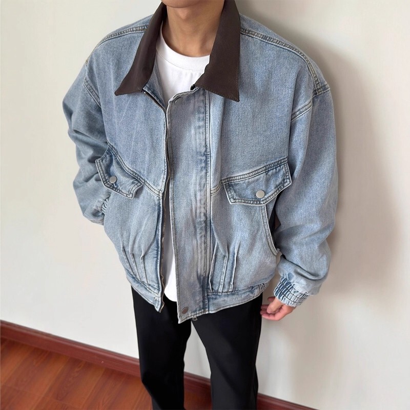 American Trendy High Street Silhouette Washed Denim Lapel Jacket for Men and Women, New Autumn Style Handsome Short Denim Jacket