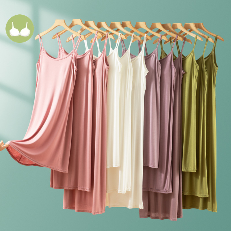 Modal Slip Skirt with Chest Pad Women's Summer Loose Nightgown A- line Skirt Mid-length Base Skirt plus size Skirt