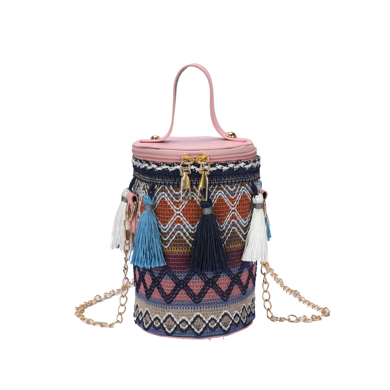 2024 New Shoulder Fashion Bohemian Ethnic Feng Shui Bucket Tassel Chain Women's Small Bag_voghion.com