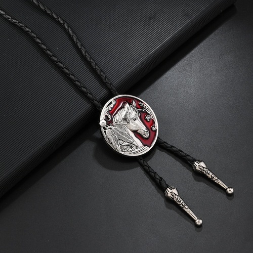 Vintage Western-style Metal Alloy Pendant PU Necklace Sweater Chain Cowboy Polo Collar Men's Shirt Tie