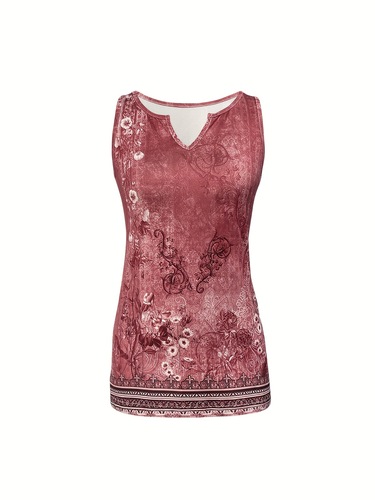 Women's Retro Floral Print V Neck Vest Cross-border Dropshipping