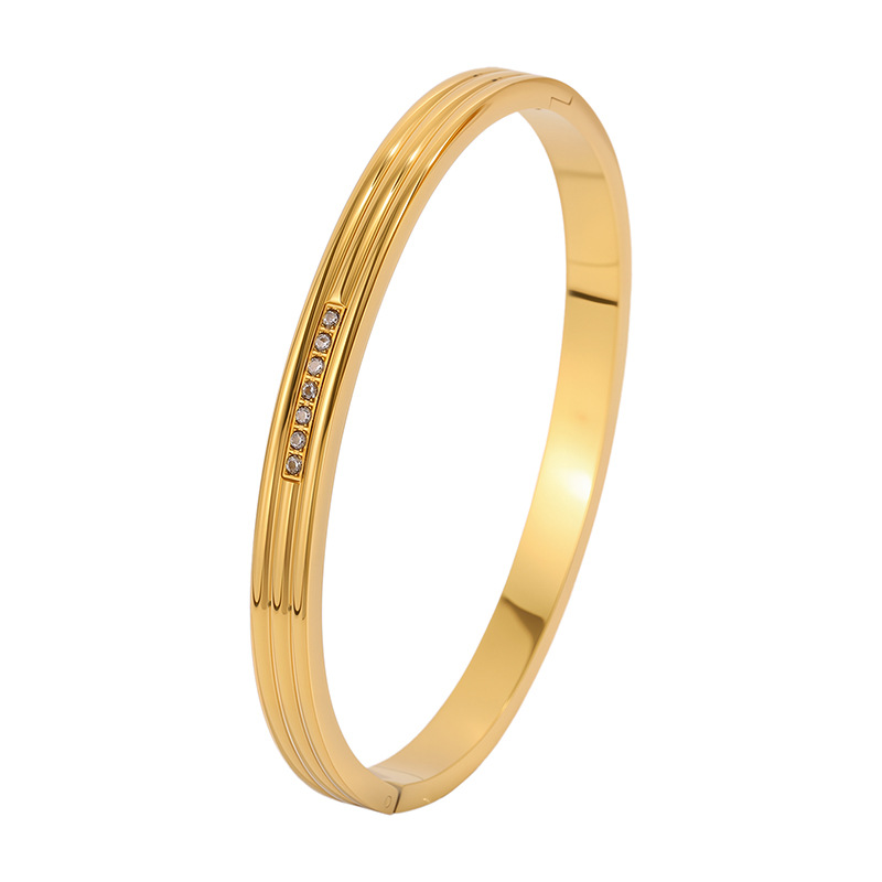 Pulsera de acero de titanio para mujer, sentido de alta gama, pulsera retro europea y americana que no se desvanece, oro de arena, apertura, circón, joyería de pulsera de acero inoxidable image 16