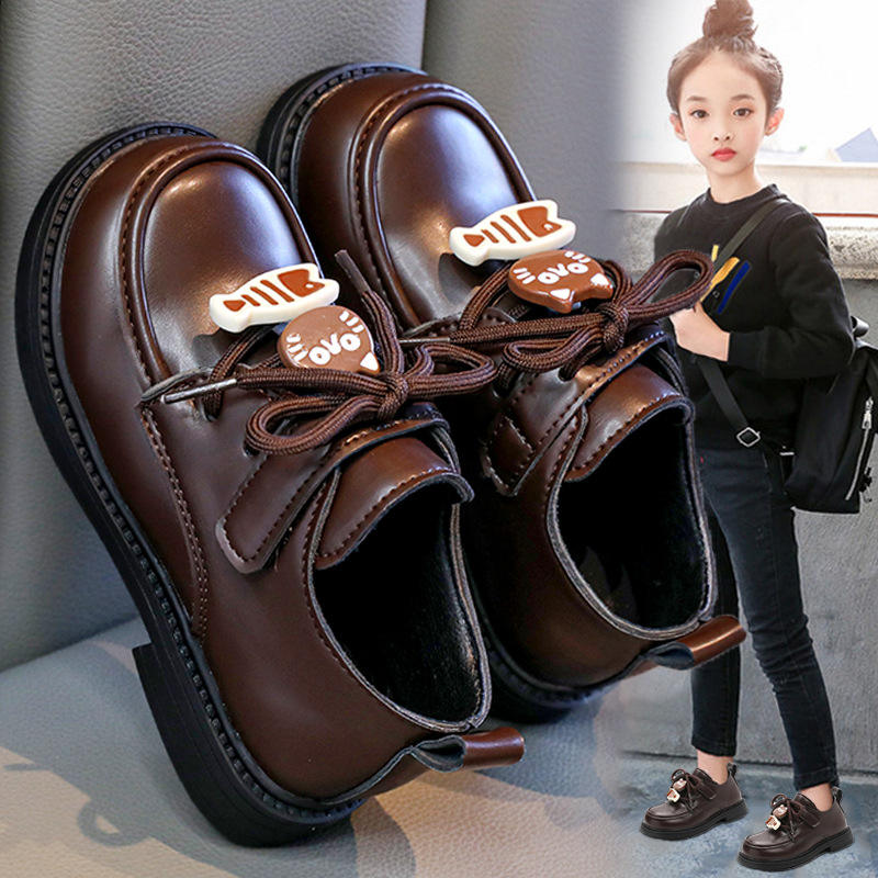 Girls' Small Leather Shoes Autum 2025 New Kidsren's Fashion Performance Loafers Girls Soft Sole Big Kidsren's Princess Shoes