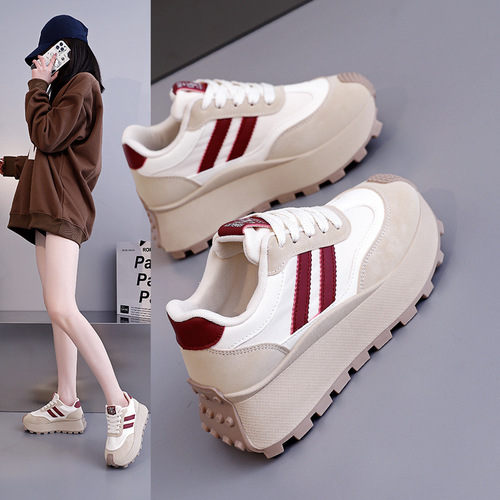 Women's Spring 2025 Thick Sole White Sneakers, Sporty Casual Shoes, Versatile Korean Style, Model HL-871-1