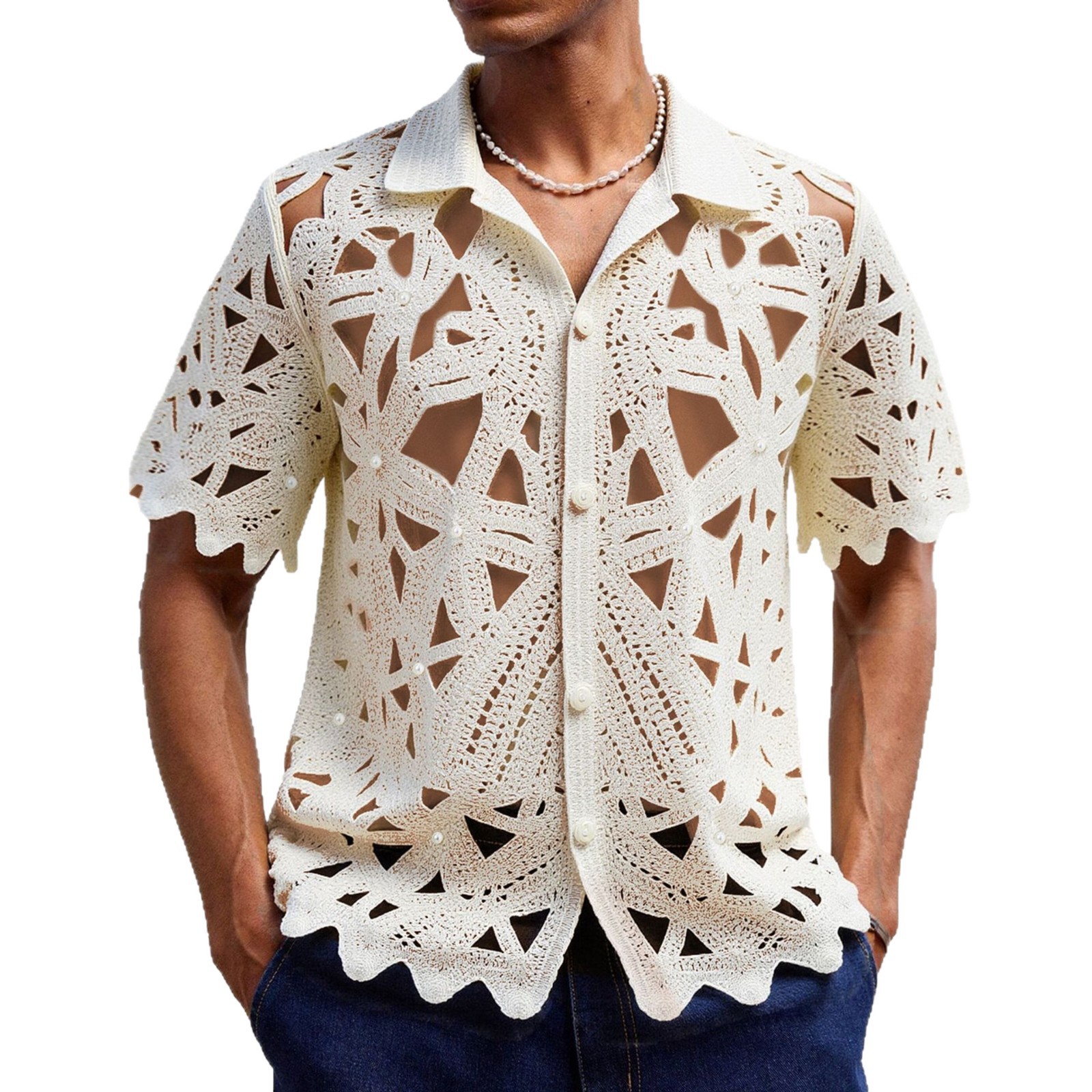 Summer New Hand Crocheting Hollow-out Short-sleeved Sweater Casual