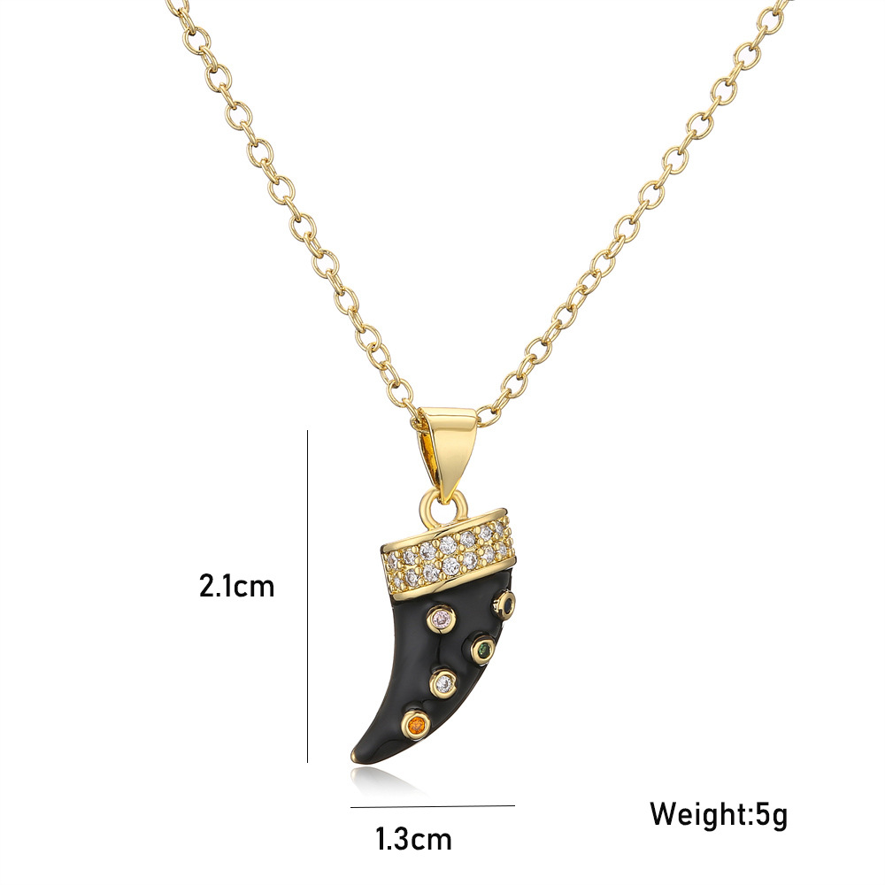 fashion drop oil small horns pendant copper micro-inlaid zircon jewelry golden necklace female