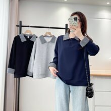 胖MM大码2025秋季新款女装韩版时尚休闲拼色翻领卫衣 z74  6031