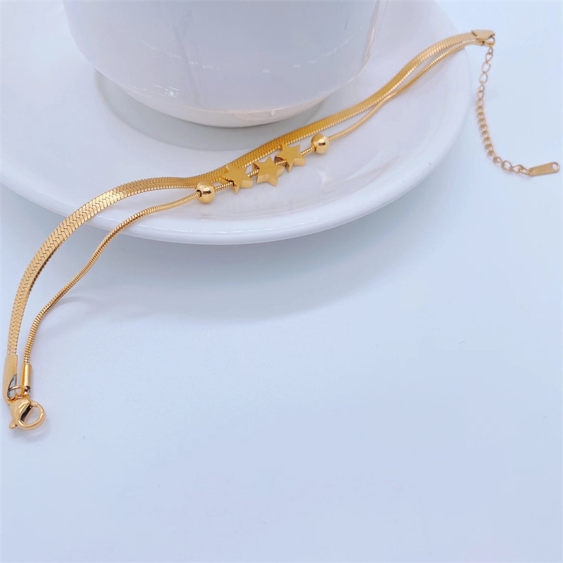 Fashion Elegant 18k Gold Plating Star Double Layer Chain Titanium Steel Bracelet display picture 1