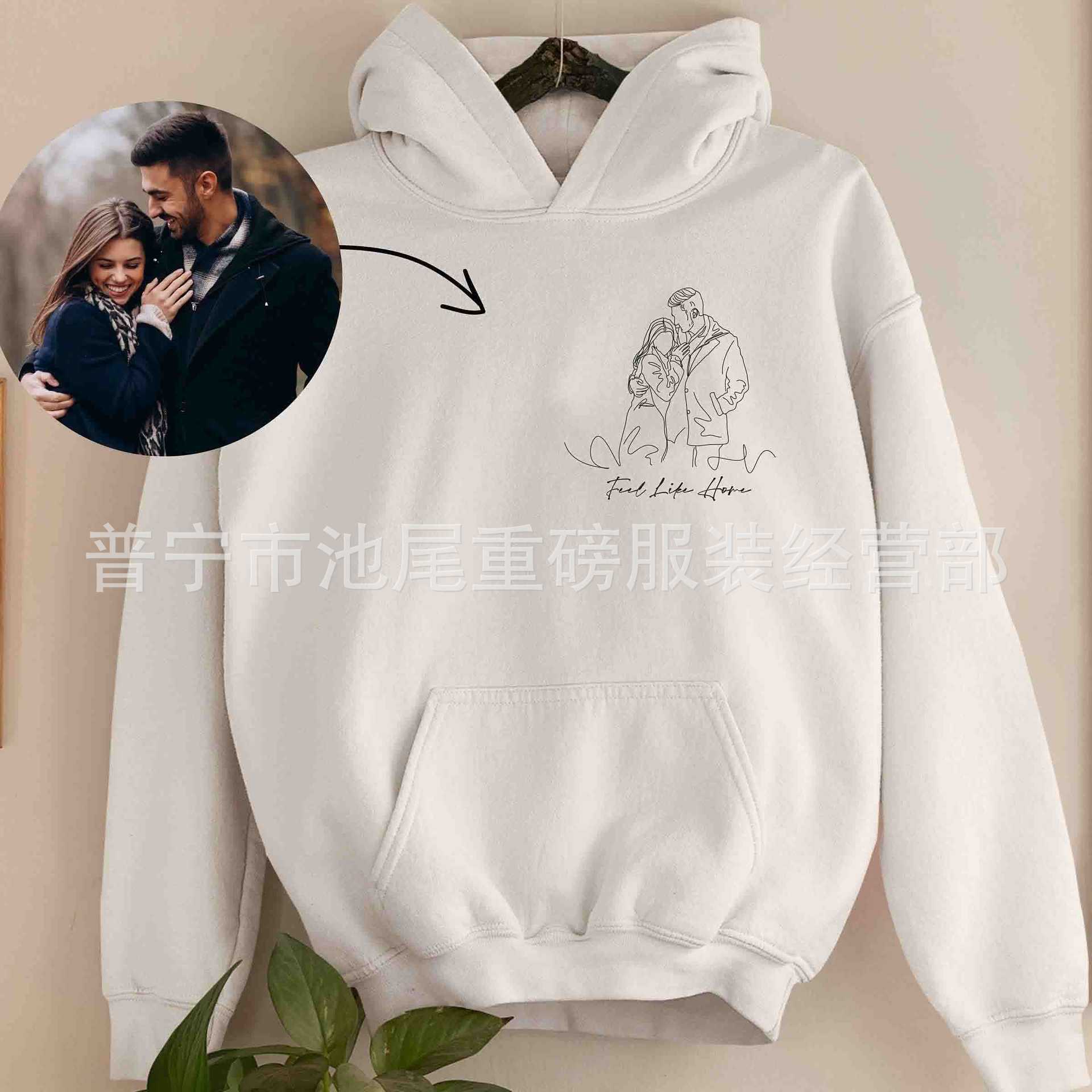 欧美跨境外贸爆款刺绣卫衣DIY定 制情侣家庭T恤提供照片一件起订