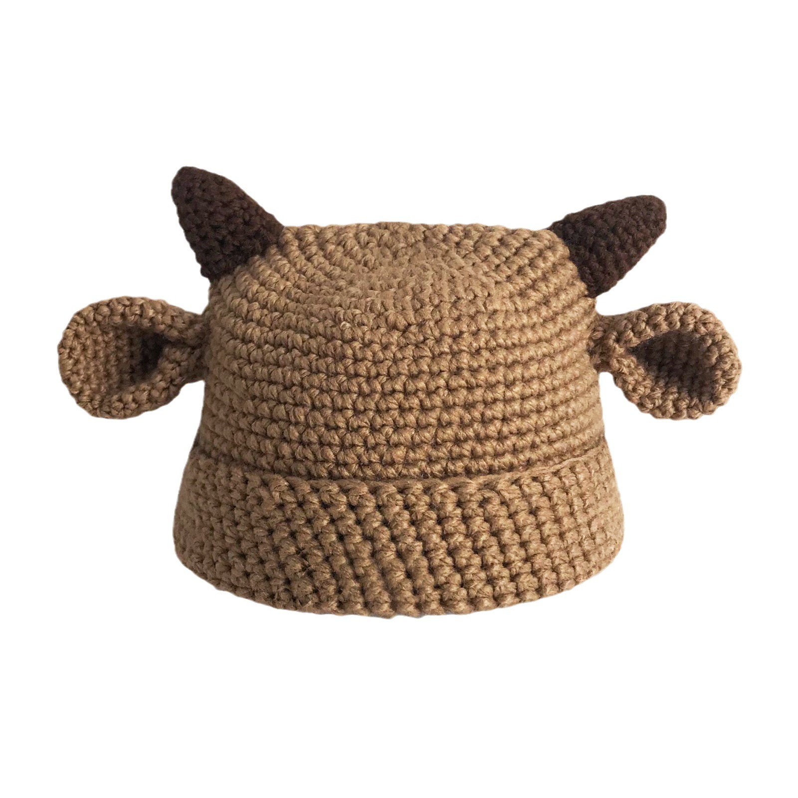 New Japanese Cute and Versatile Student Cow Horn Ear Woolen Hat Women's Autumn and Winter Pure Handmade Knitted Headband Hat Trend_voghion.com