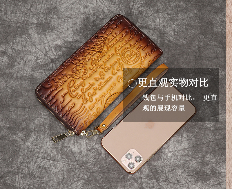 Ví cầm tay nữ da bò dập nổi phong cách retro — Vàng cổ điển, Xanh lam cổ điển chi tiết 8