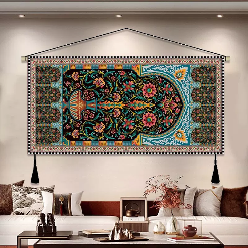 复古奢华挂画民族风花纹装饰画民宿酒店挂布背餐厅客厅背景布挂毯