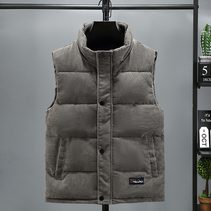 Men's Winter Warm Thick Corduroy Cotton Vest Sleeveless Outerwear Cold Protection Black/Gray Standard Thickness Coat_voghion.com