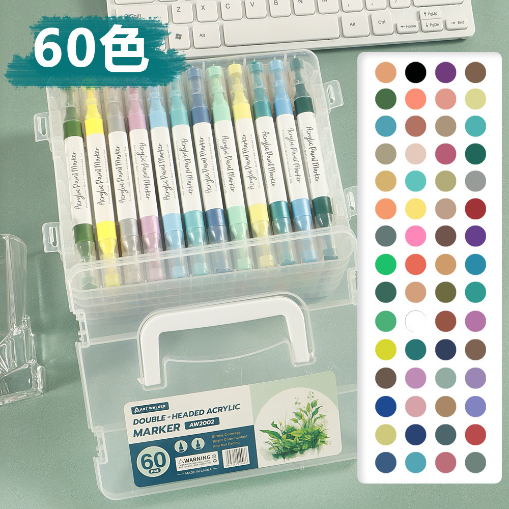 Pluma de marcador de acrílico de doble cabeza en caja de pintura para niños pluma de acuarela de 24 colores marcador impermeable pintura acrílica pluma para colorear