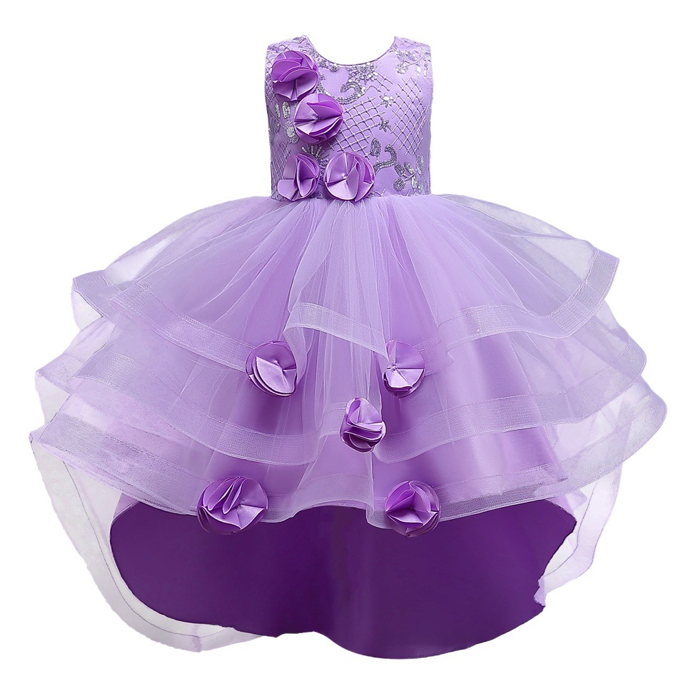 Vestido de niña vestido de princesa arrastrándose niña de las flores pasarela anfitrión piano rendimiento vestido pettiskirt vestido de noche verano