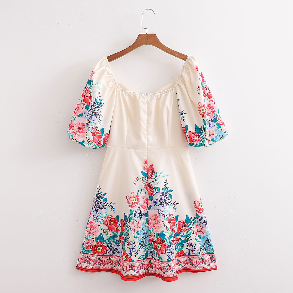 flower printed V-neck short-sleeved dress NSLQS128920