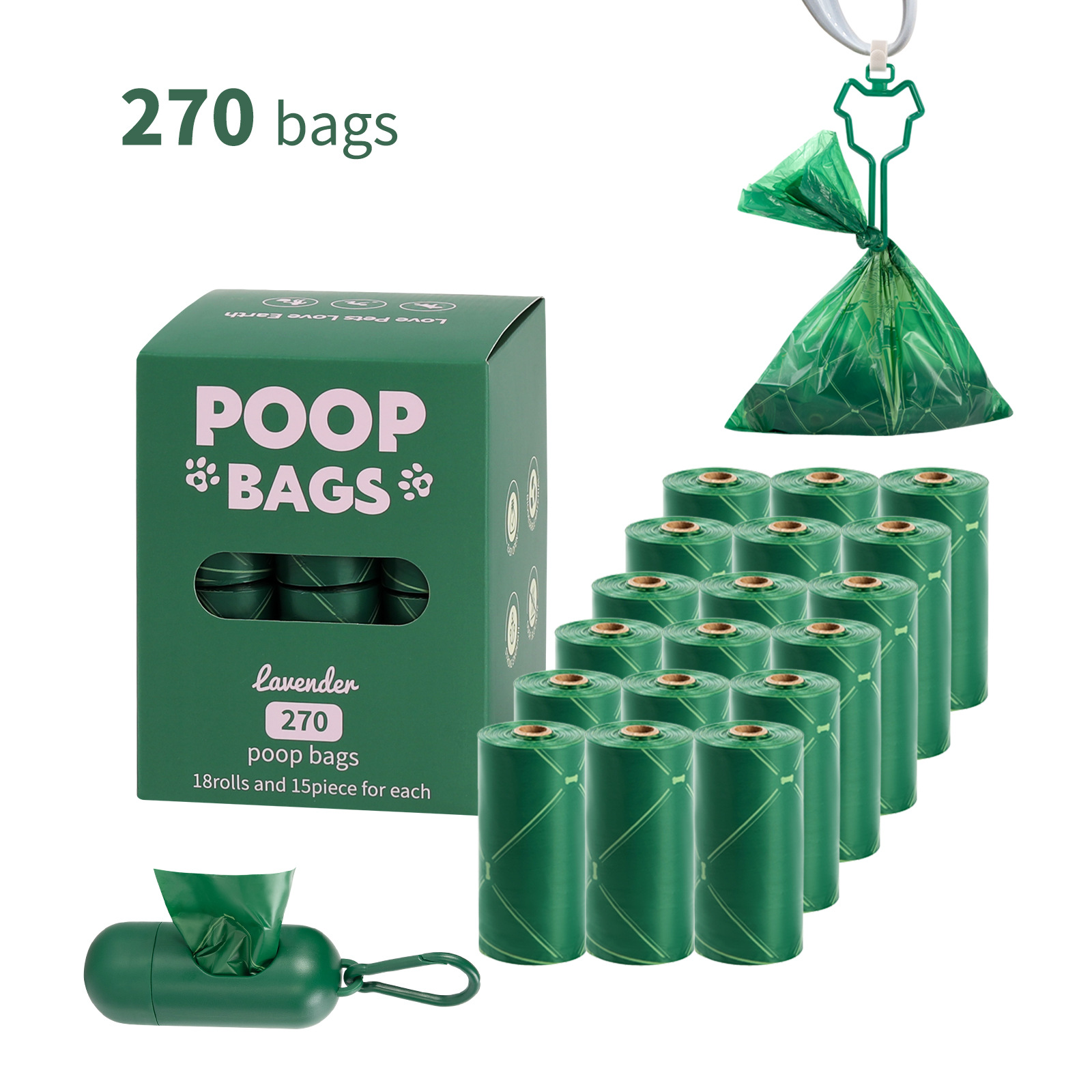 Nuevo medio ambiente biodegradable bolsa de basura de mascotas bolsa de basura distribuidor de bolsa de heces OPP caja de cabeza de fijación empaquetada bolsa de heces