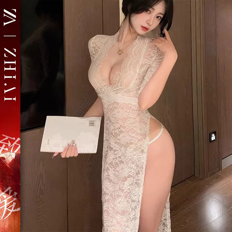섹스 란제리 섹시한 데이트 셔츠 2024 새로운 플러스 사이즈 유니폼 유혹 옷 열정 파자마 cheongsam qqny