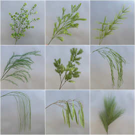 森系莫奈花园仿真花婚庆用花芦荀草蓬莱松尤加利绿色仿真花批发