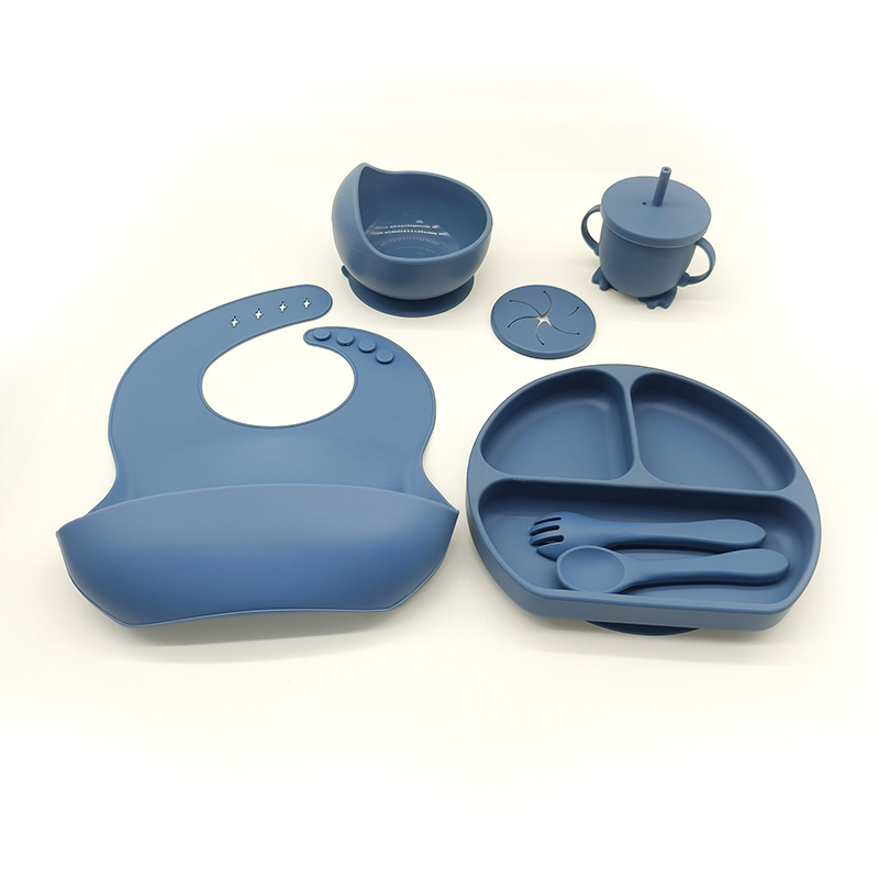 Complemento alimenticio transfronterizo para niños, plato de silicona, plato de suplemento alimenticio para bebés, plato de comida sonriente de seis piezas, vajilla para alimentación maternoinfantil al por mayor