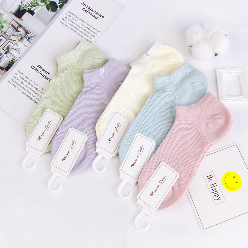 Summer bamboo fiber cotton socks Women's Boat socks sweat-absorbent breathable air conditioning mesh Korean version of academic style ladies socks wholesale