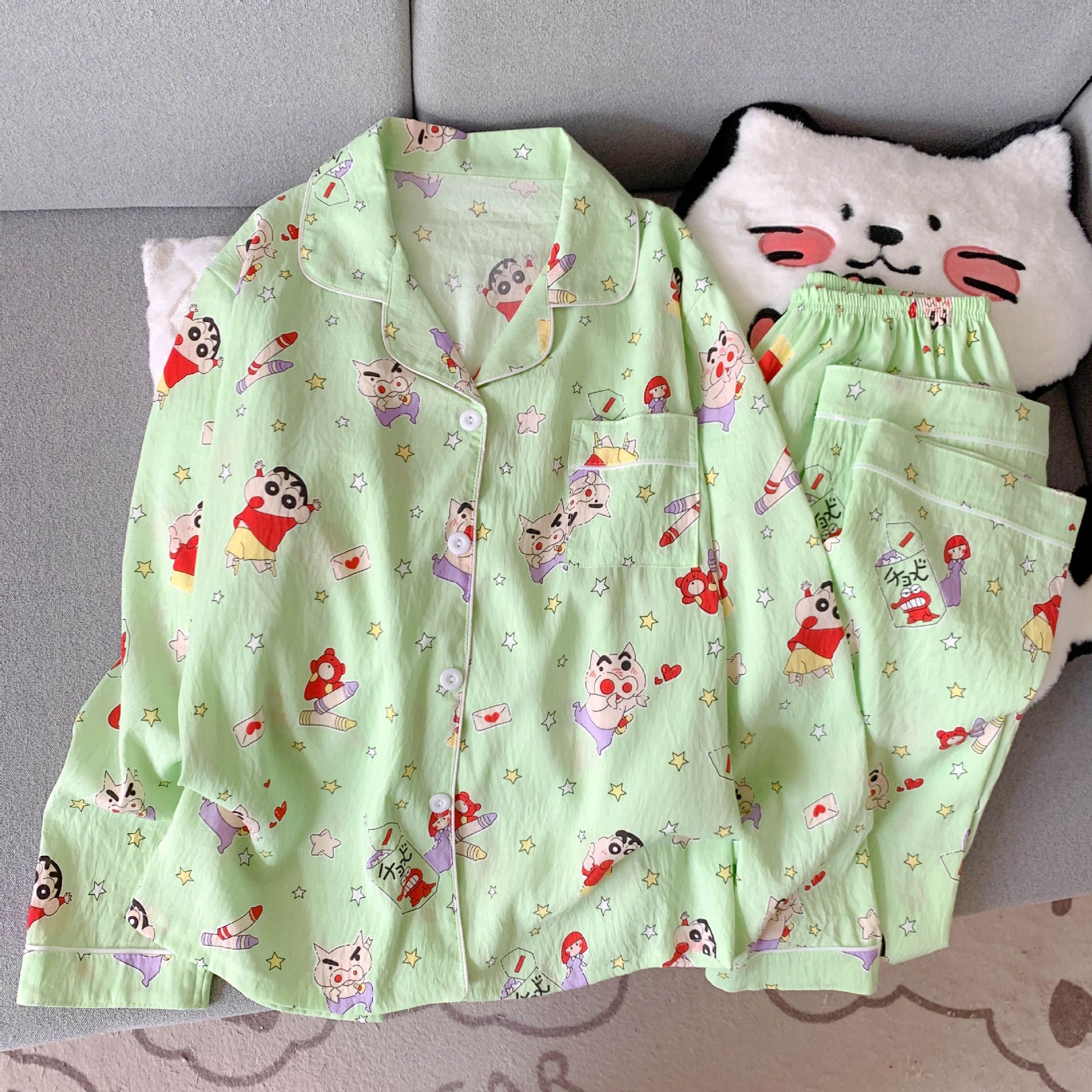 Al por mayor transfronterizo primavera y otoño 2026 nuevo pijama de mujer dibujos animados nubes dulces cardigan de algodón mangas largas pantalones largos cubierta de ropa para el hogar image 11