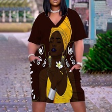 2024夏欧美亚马逊女装V领宽松大码连衣裙3D印花休闲时尚连衣裙女