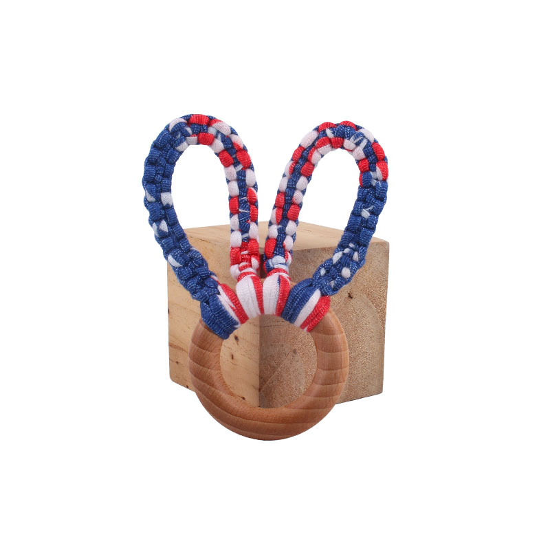 DIY bebé creativo Haya Orejas de conejo mordedor pulsera tejida a mano de algodón cuerda juguete dientes de bebé palo de molienda