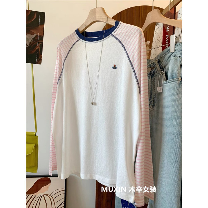ファットmm 120kg 大きいサイズ夏軽量刺繍多用途ストライプスプライシングラグランスリーブルーズ日焼け止めTシャツレディーストップス|undefined